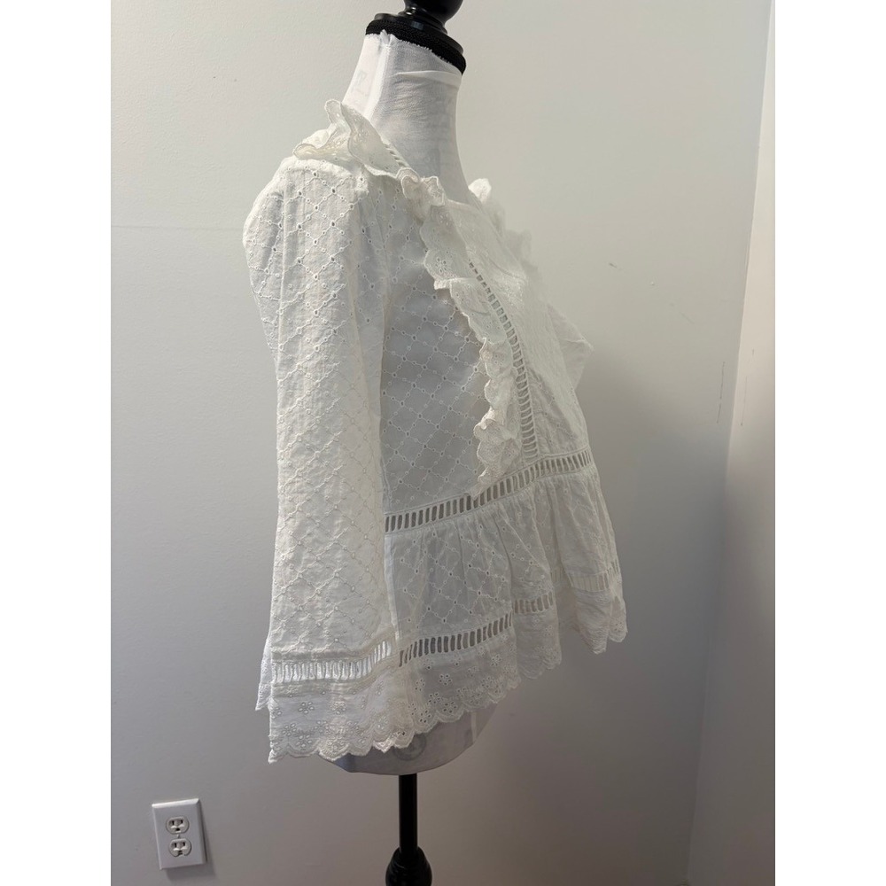 Vestique Boho Cottagecore Prarie Eyelet Peplum Blouse Cotton Boho Top S JT1863 - Picture 2 of 5
